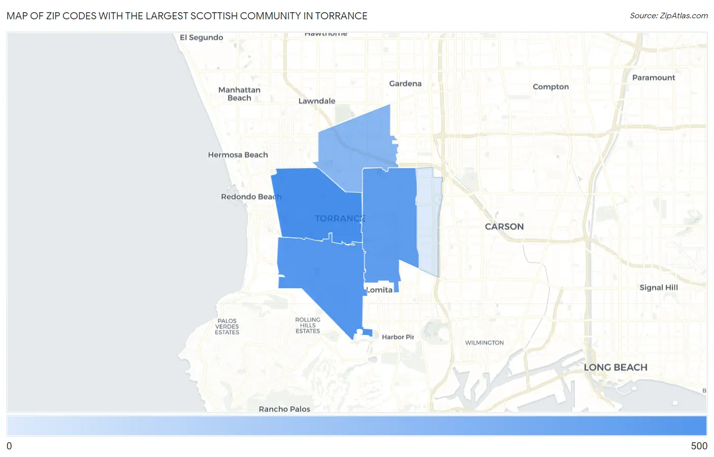 Zip Codes with the Largest Scottish Community in Torrance Map
