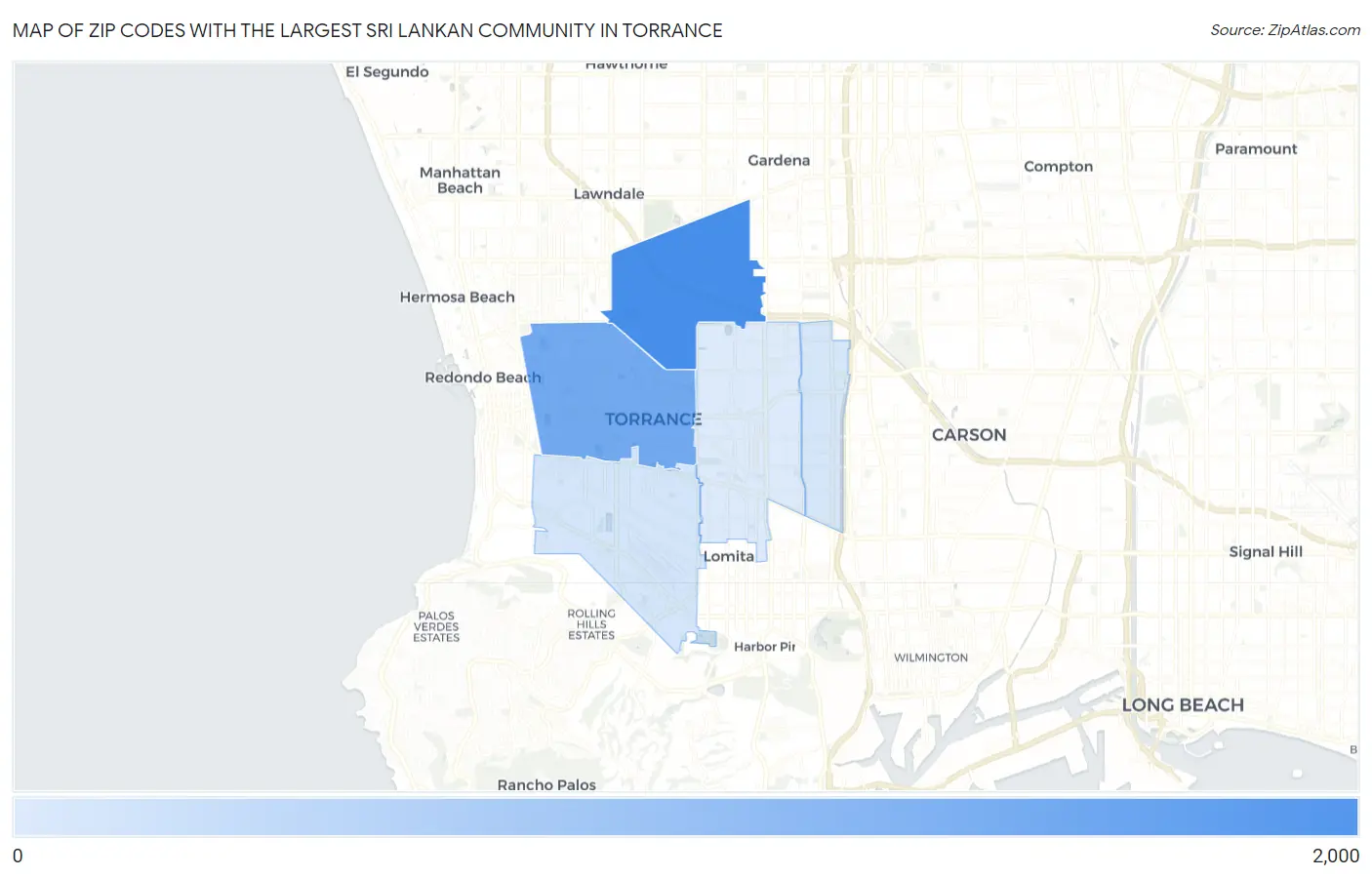 Zip Codes with the Largest Sri Lankan Community in Torrance Map