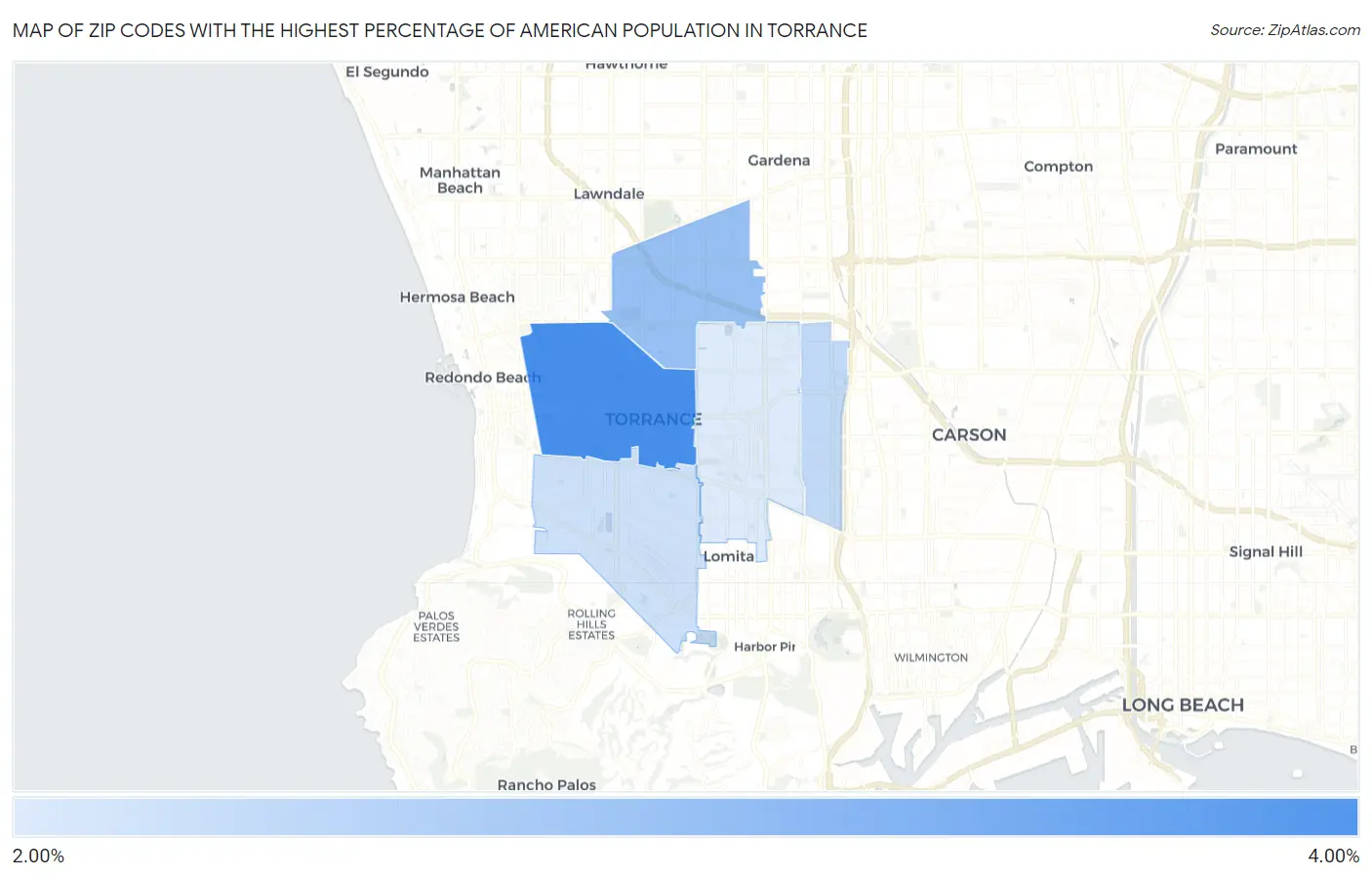 Zip Codes with the Highest Percentage of American Population in Torrance Map