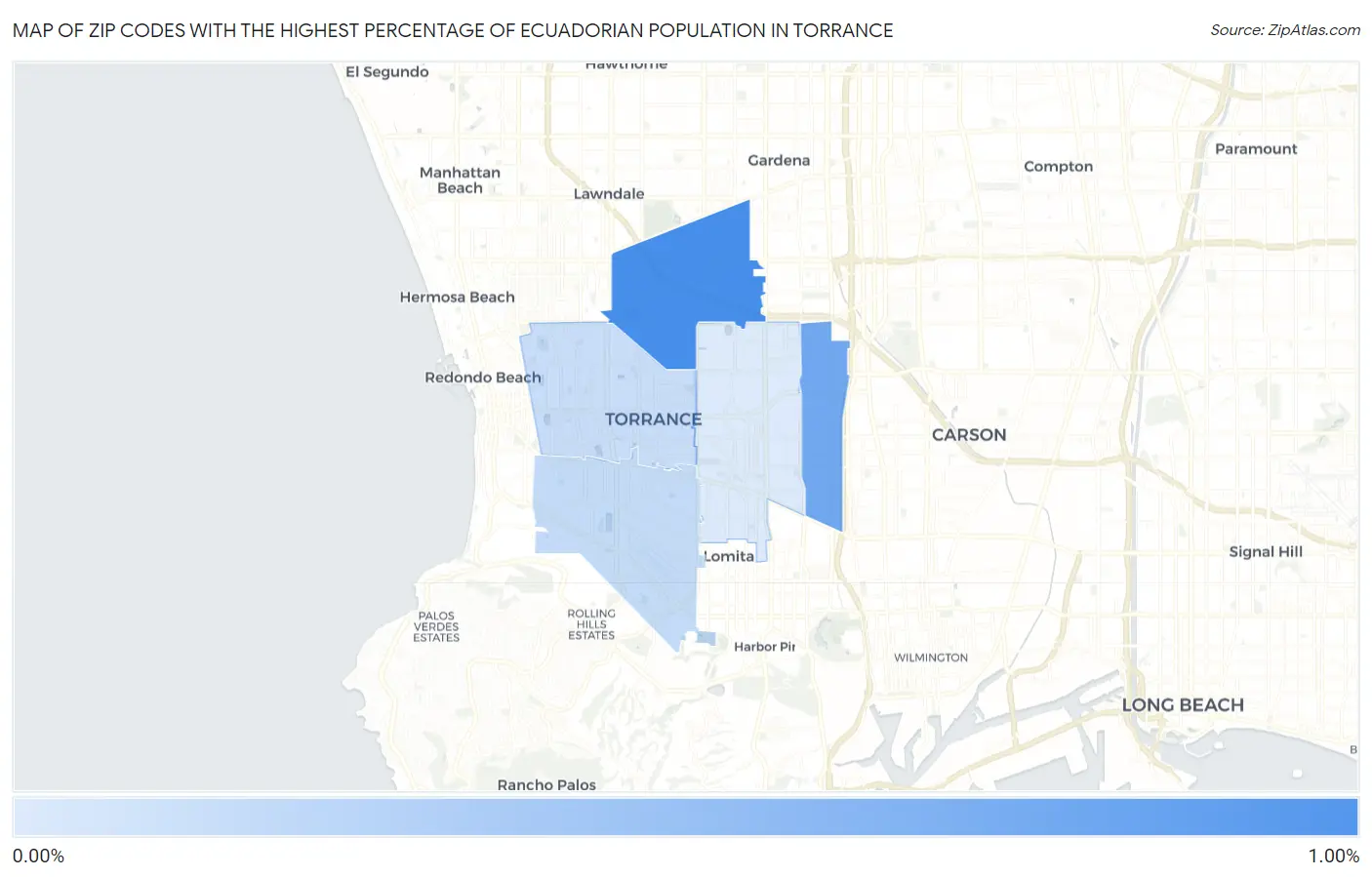 Zip Codes with the Highest Percentage of Ecuadorian Population in Torrance Map