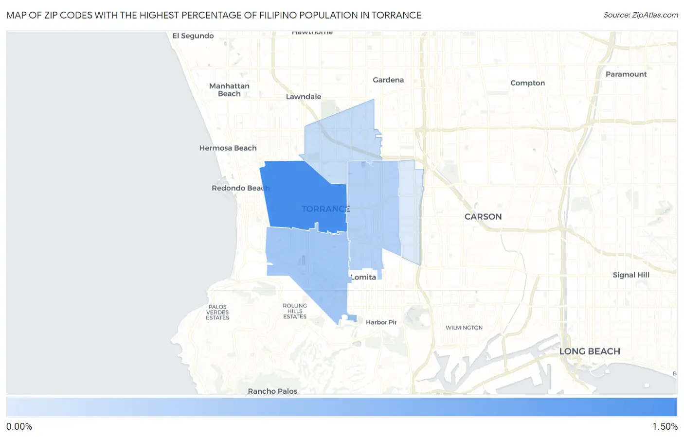 Zip Codes with the Highest Percentage of Filipino Population in Torrance Map