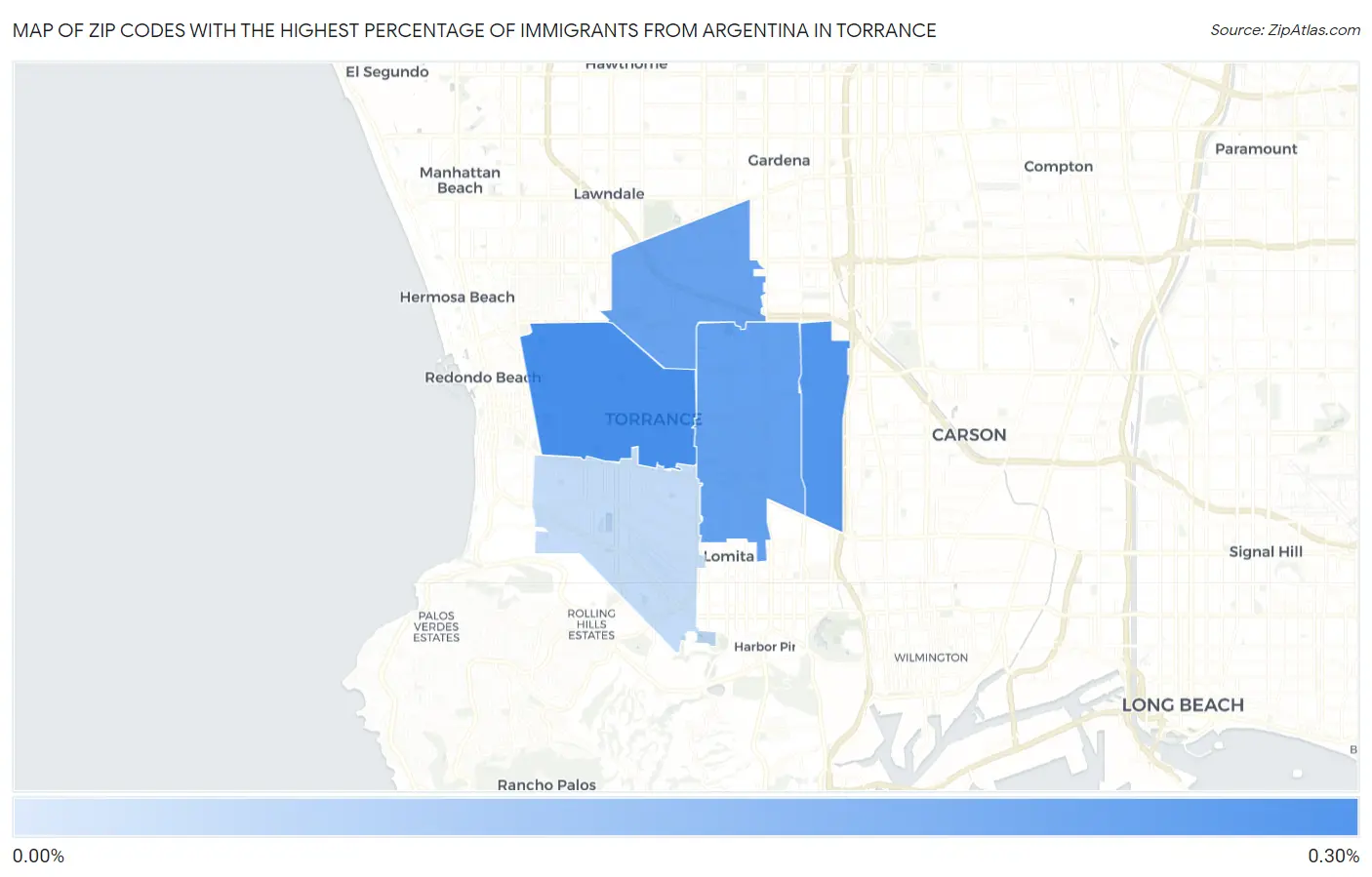 Zip Codes with the Highest Percentage of Immigrants from Argentina in Torrance Map