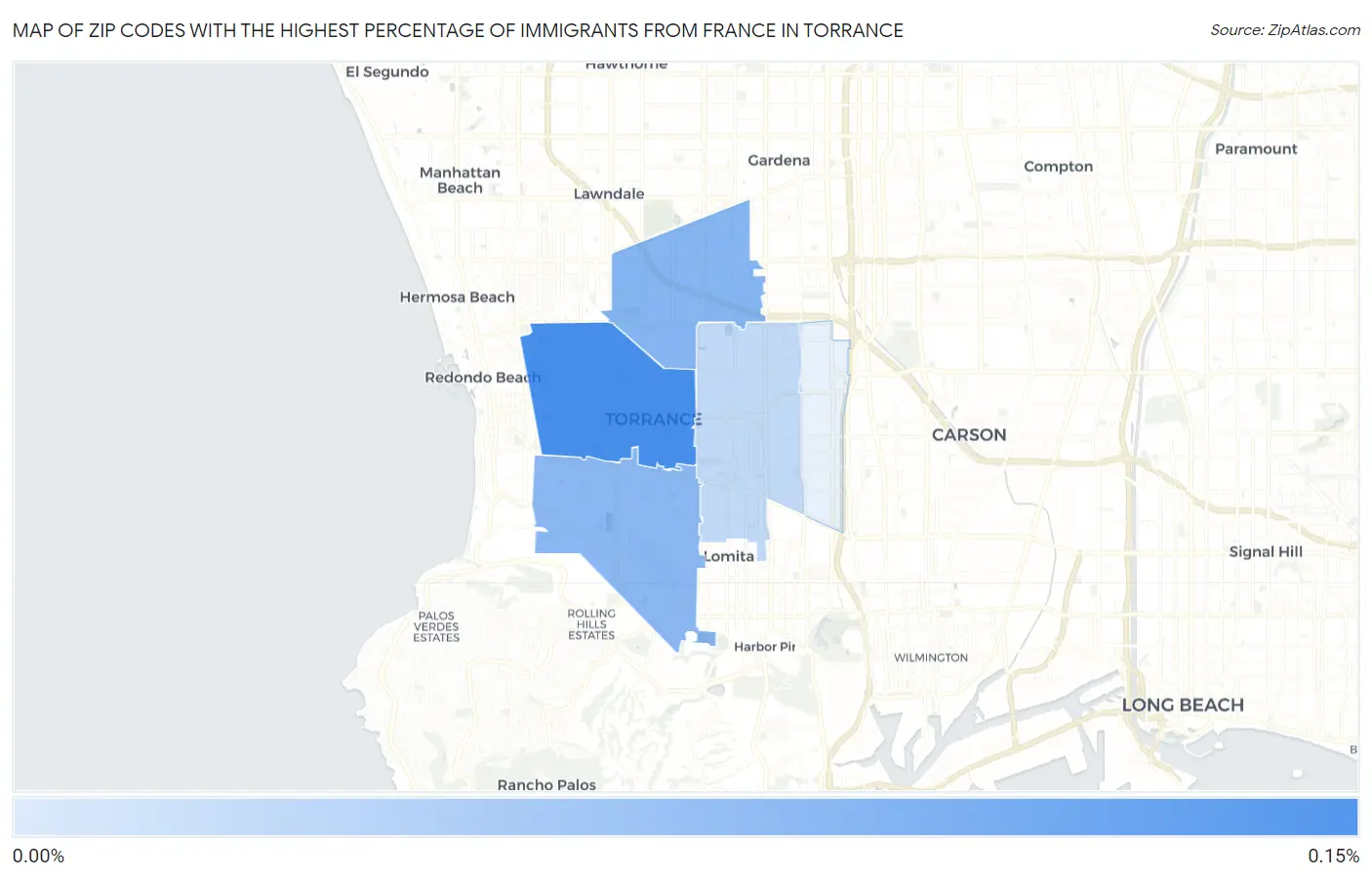 Zip Codes with the Highest Percentage of Immigrants from France in Torrance Map
