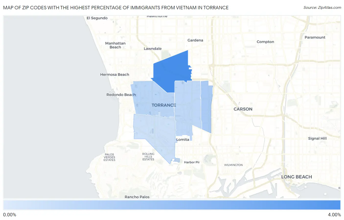 Zip Codes with the Highest Percentage of Immigrants from Vietnam in Torrance Map
