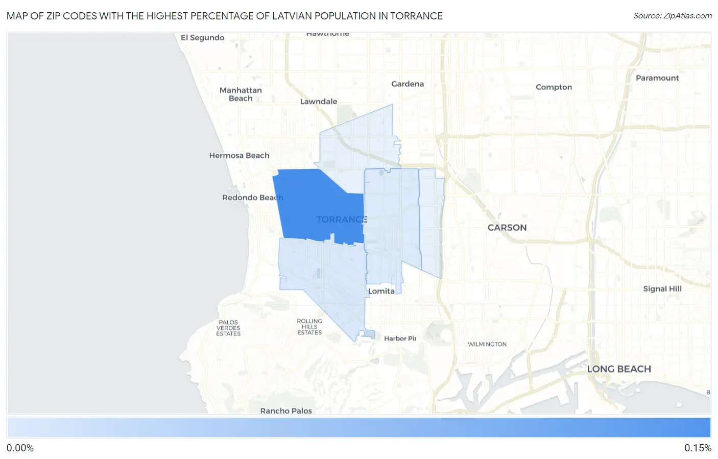 Zip Codes with the Highest Percentage of Latvian Population in Torrance Map