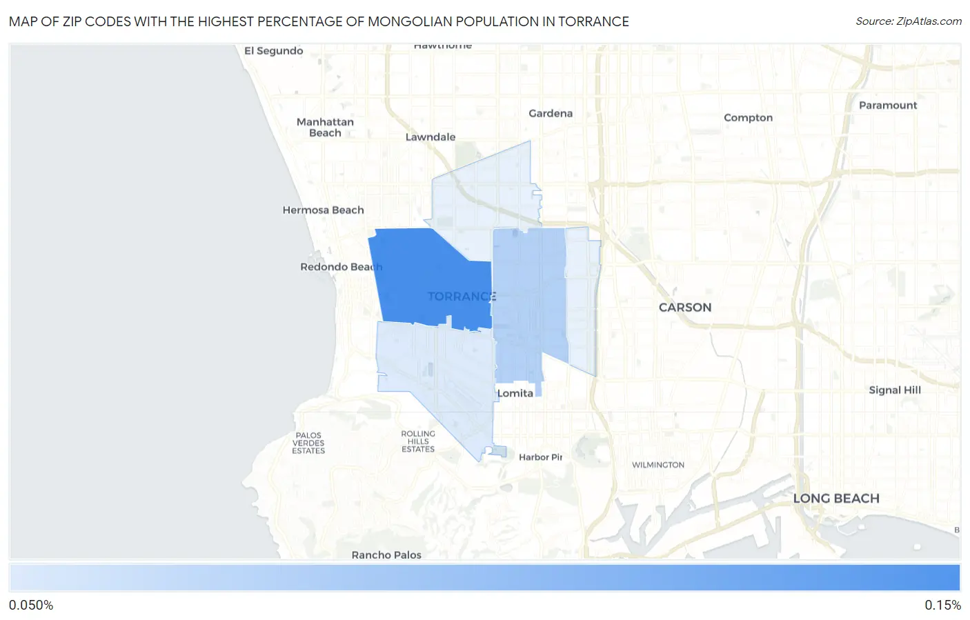Zip Codes with the Highest Percentage of Mongolian Population in Torrance Map