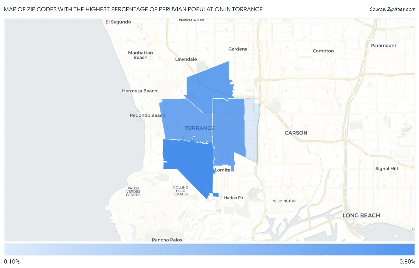 Zip Codes with the Highest Percentage of Peruvian Population in Torrance Map