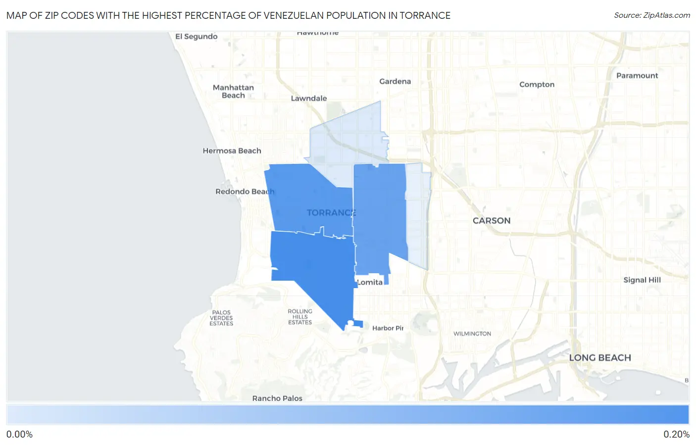 Zip Codes with the Highest Percentage of Venezuelan Population in Torrance Map