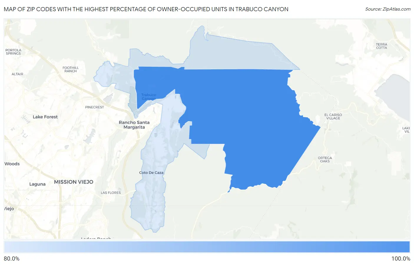 Zip Codes with the Highest Percentage of Owner-Occupied Units in Trabuco Canyon Map