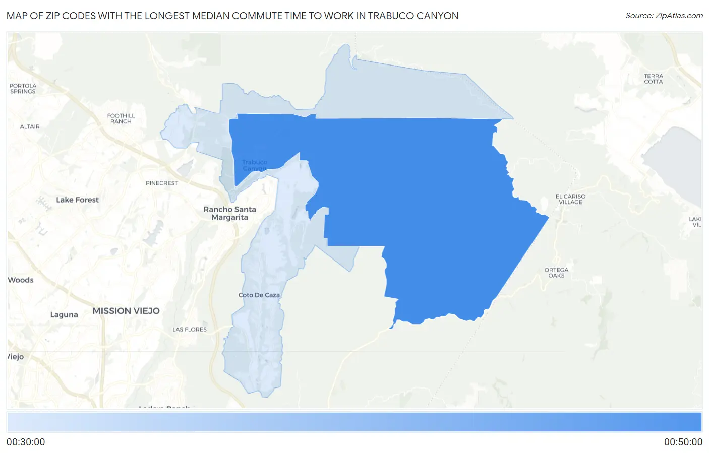 Zip Codes with the Longest Median Commute Time to Work in Trabuco Canyon Map