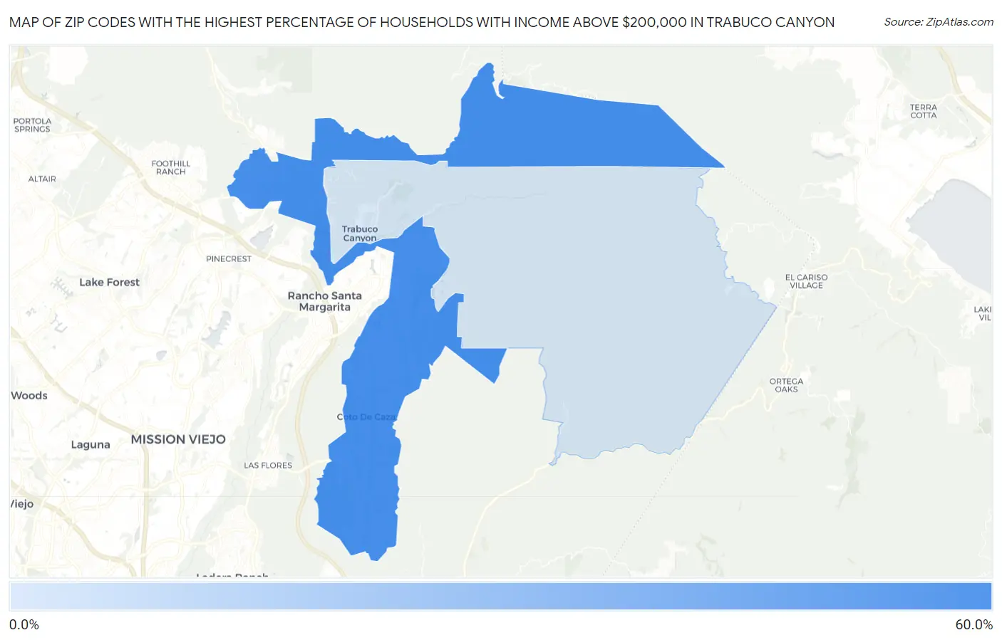 Zip Codes with the Highest Percentage of Households with Income Above $200,000 in Trabuco Canyon Map