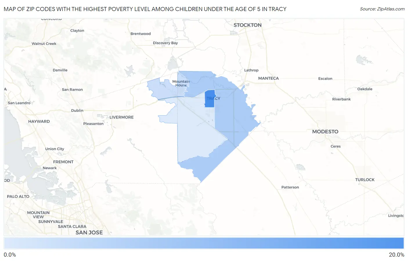 Zip Codes with the Highest Poverty Level Among Children Under the Age of 5 in Tracy Map