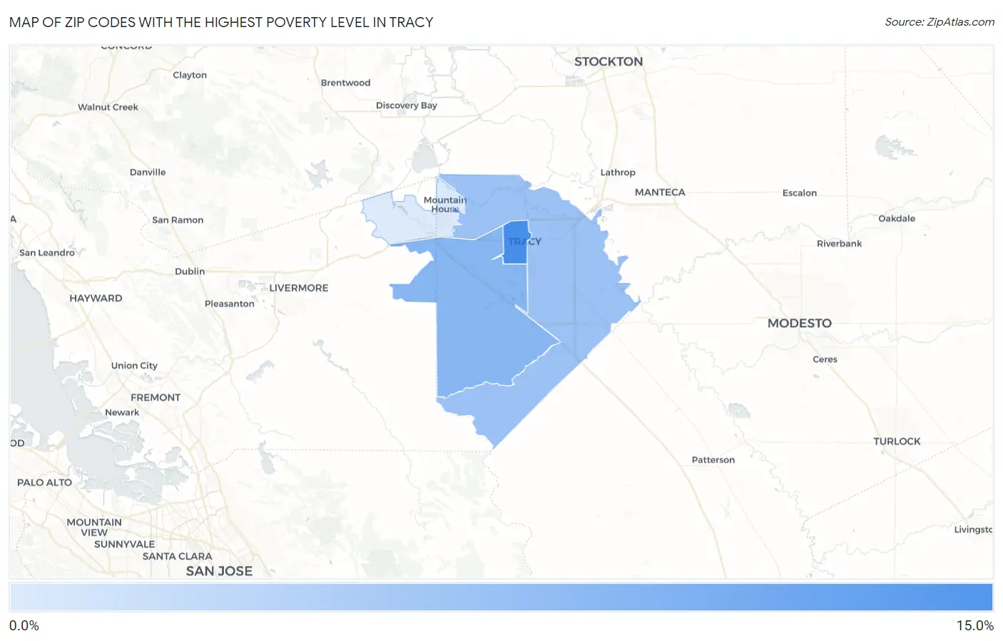Zip Codes with the Highest Poverty Level in Tracy Map