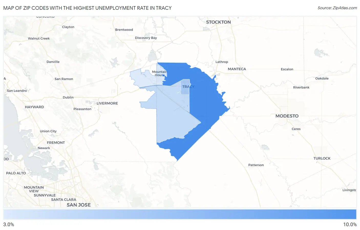 Zip Codes with the Highest Unemployment Rate in Tracy Map