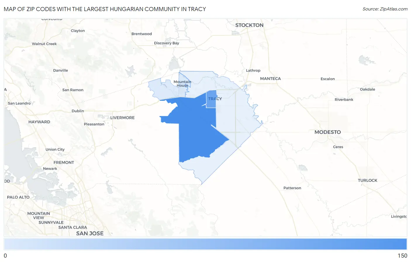 Zip Codes with the Largest Hungarian Community in Tracy Map