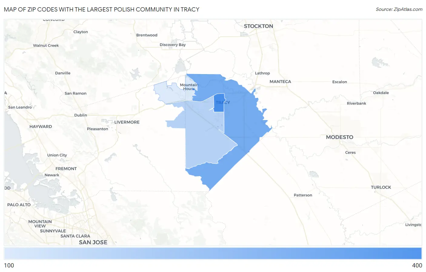 Zip Codes with the Largest Polish Community in Tracy Map