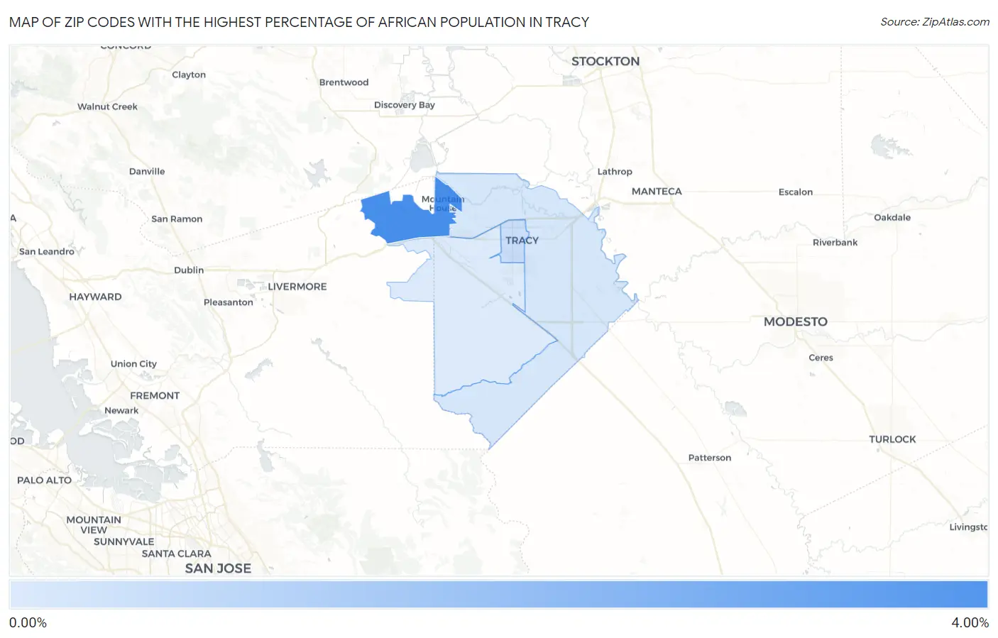 Zip Codes with the Highest Percentage of African Population in Tracy Map