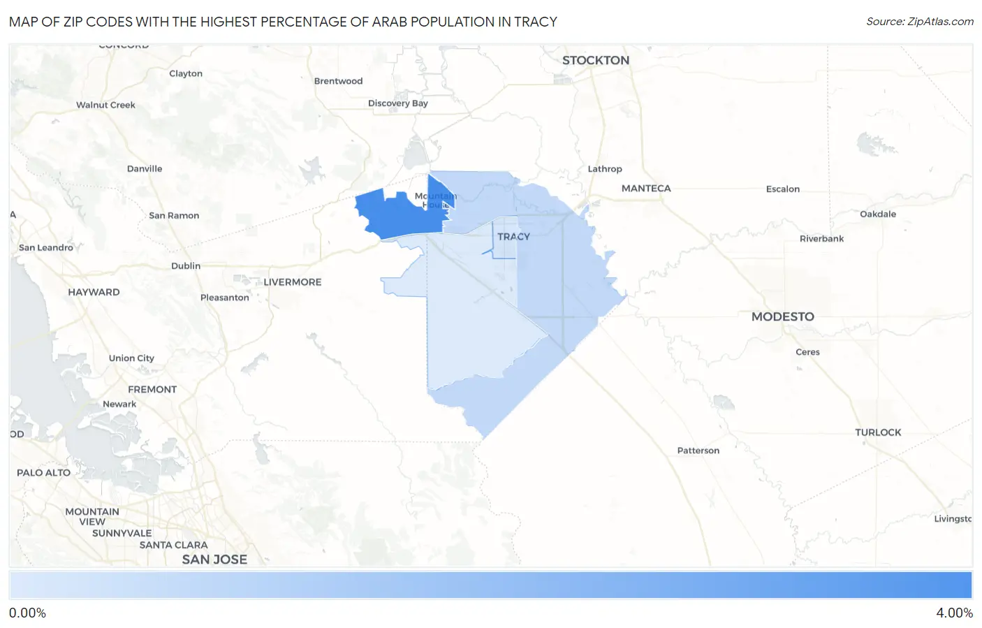 Zip Codes with the Highest Percentage of Arab Population in Tracy Map