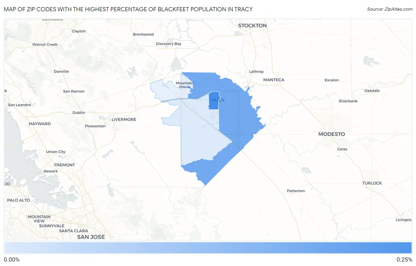 Zip Codes with the Highest Percentage of Blackfeet Population in Tracy Map