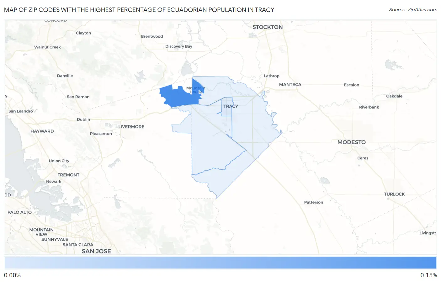 Zip Codes with the Highest Percentage of Ecuadorian Population in Tracy Map