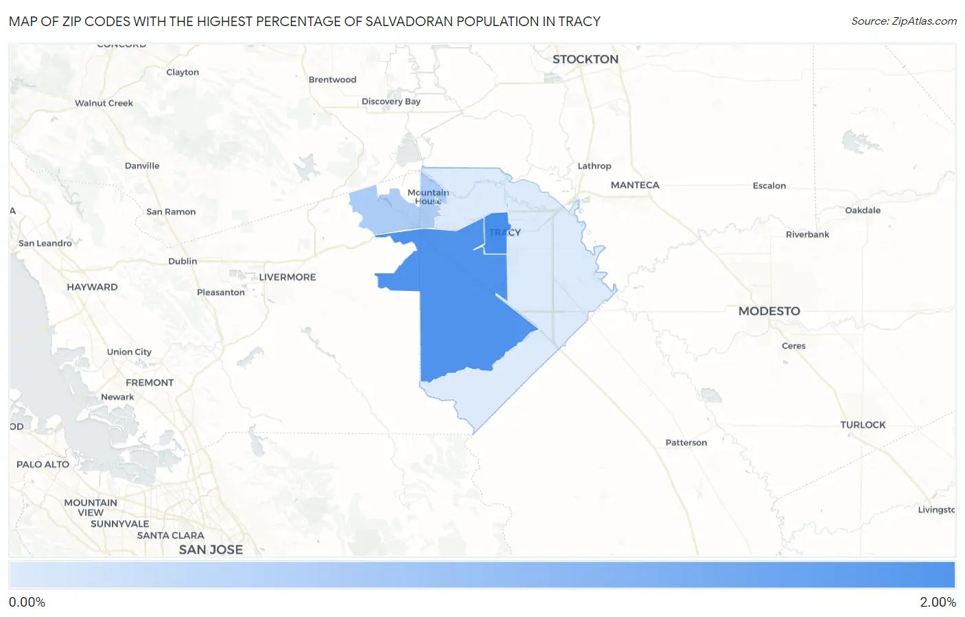 Zip Codes with the Highest Percentage of Salvadoran Population in Tracy Map