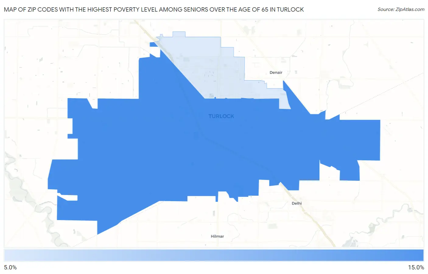 Zip Codes with the Highest Poverty Level Among Seniors Over the Age of 65 in Turlock Map