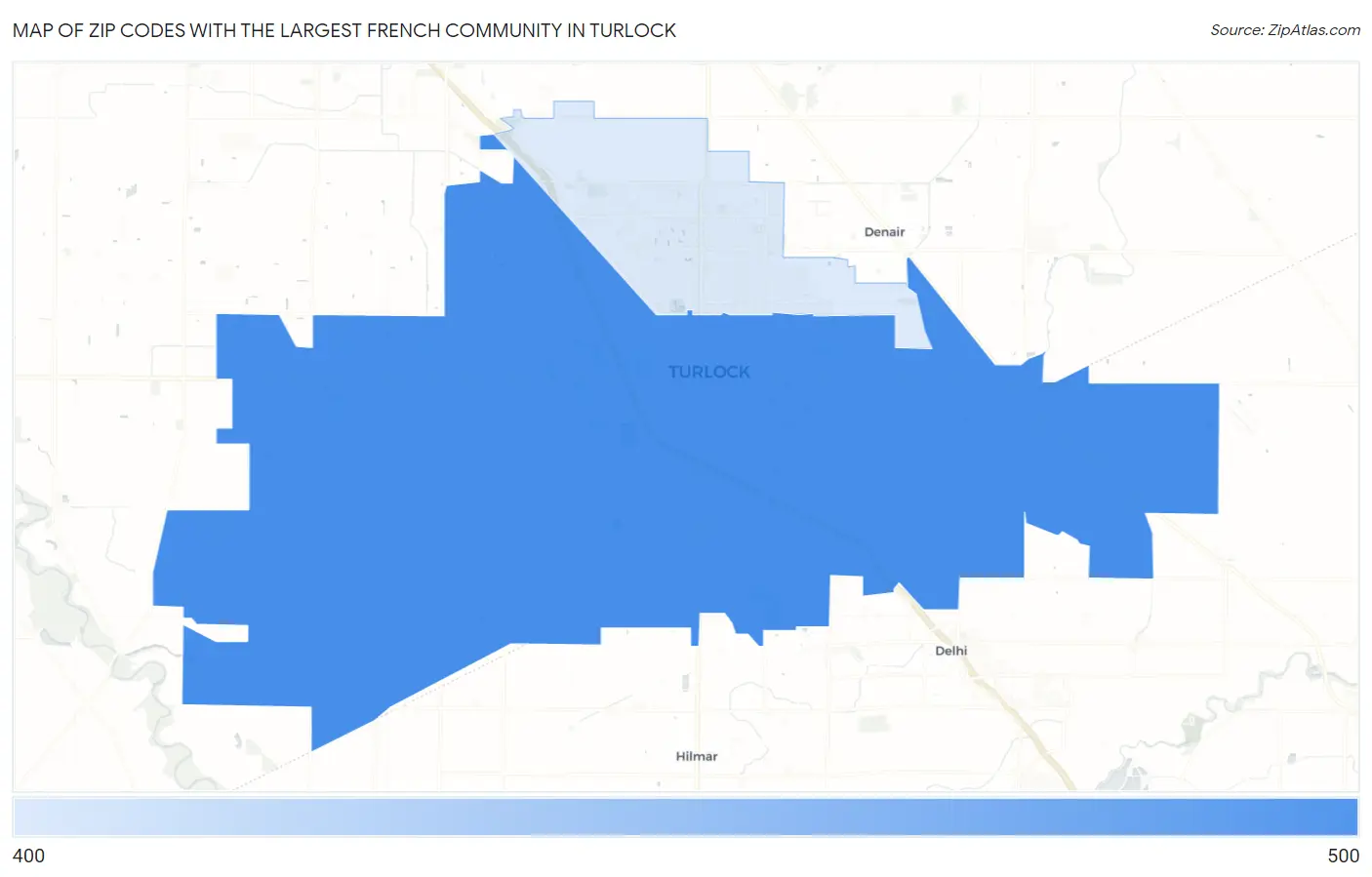Zip Codes with the Largest French Community in Turlock Map