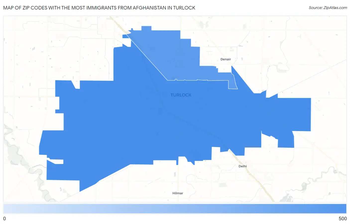 Zip Codes with the Most Immigrants from Afghanistan in Turlock Map