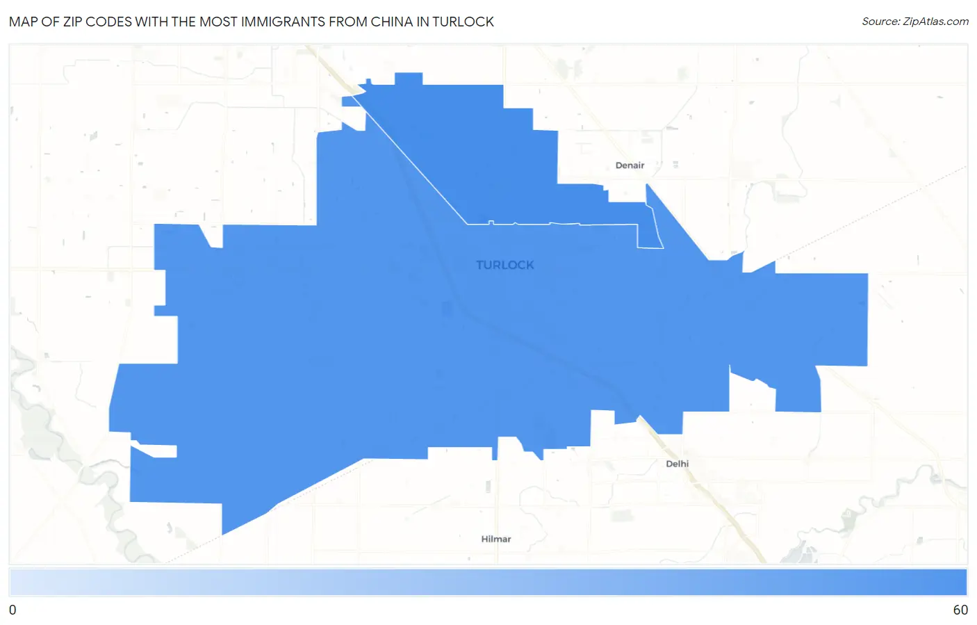 Zip Codes with the Most Immigrants from China in Turlock Map