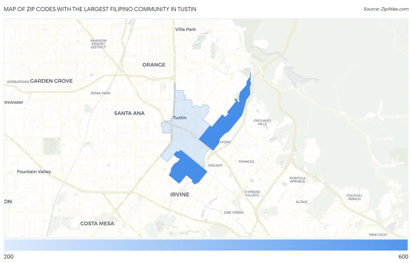 Zip Codes with the Largest Filipino Community in Tustin Map