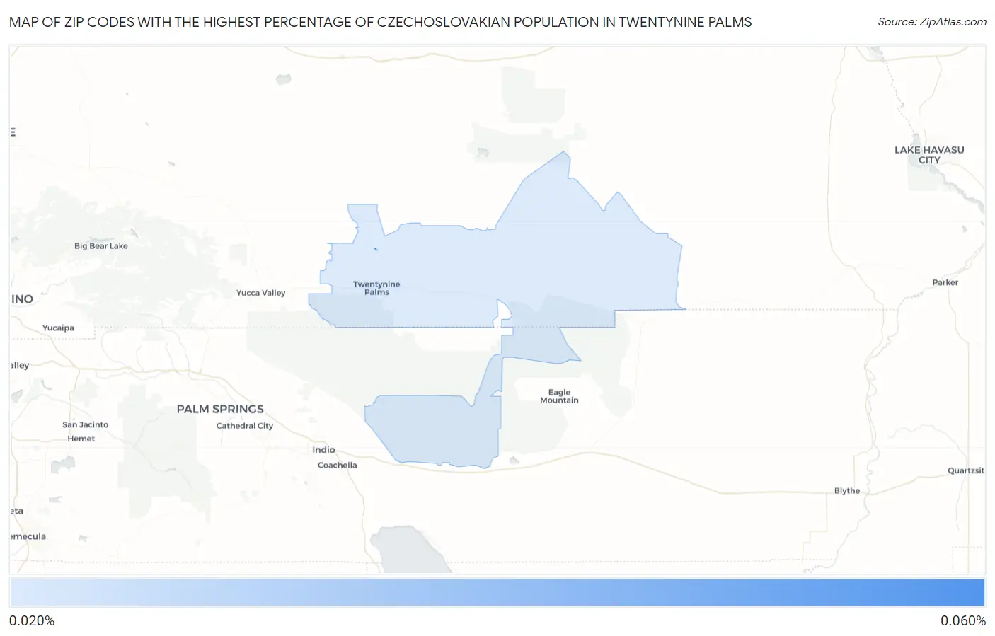 Zip Codes with the Highest Percentage of Czechoslovakian Population in Twentynine Palms Map
