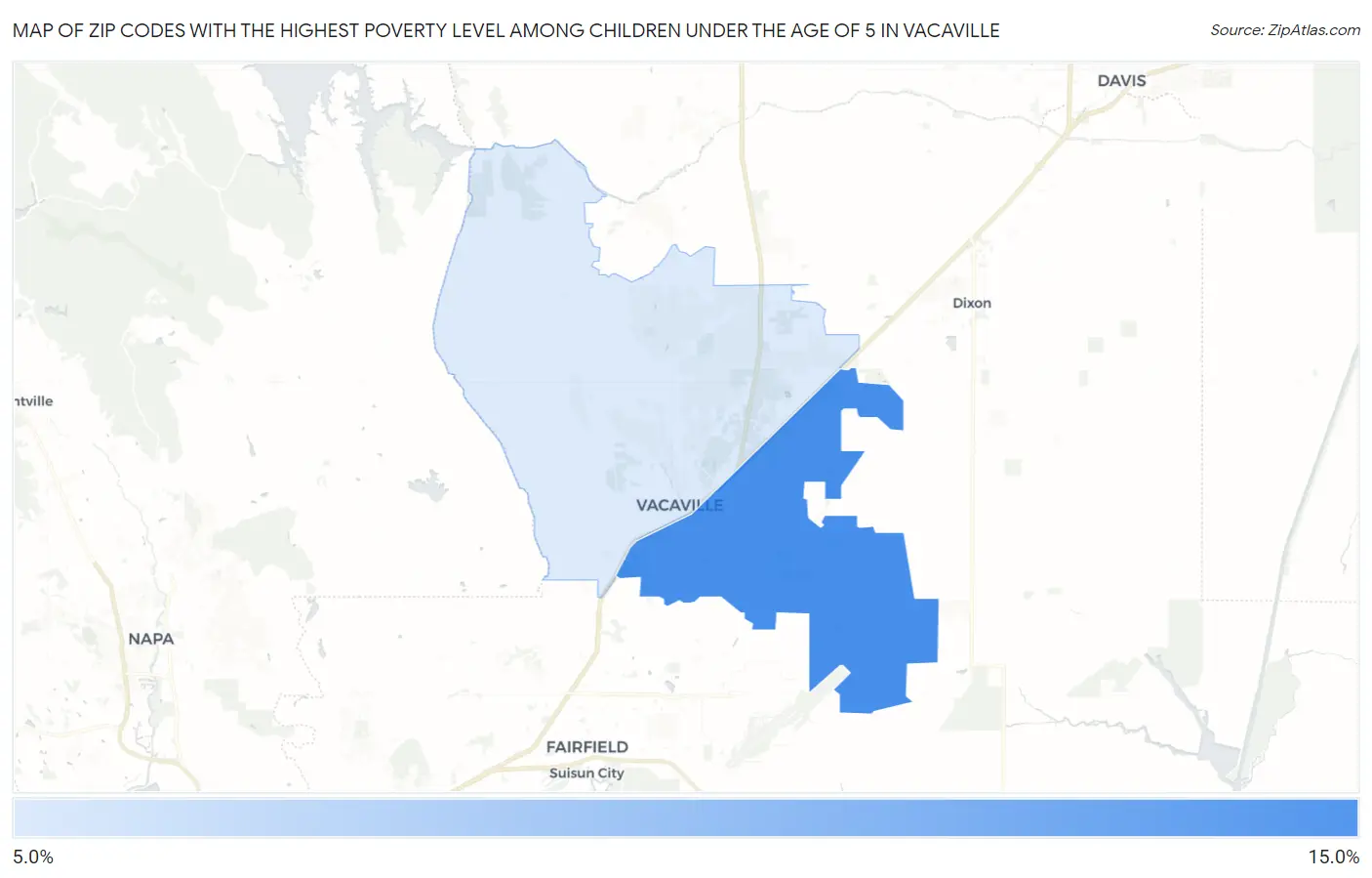 Zip Codes with the Highest Poverty Level Among Children Under the Age of 5 in Vacaville Map