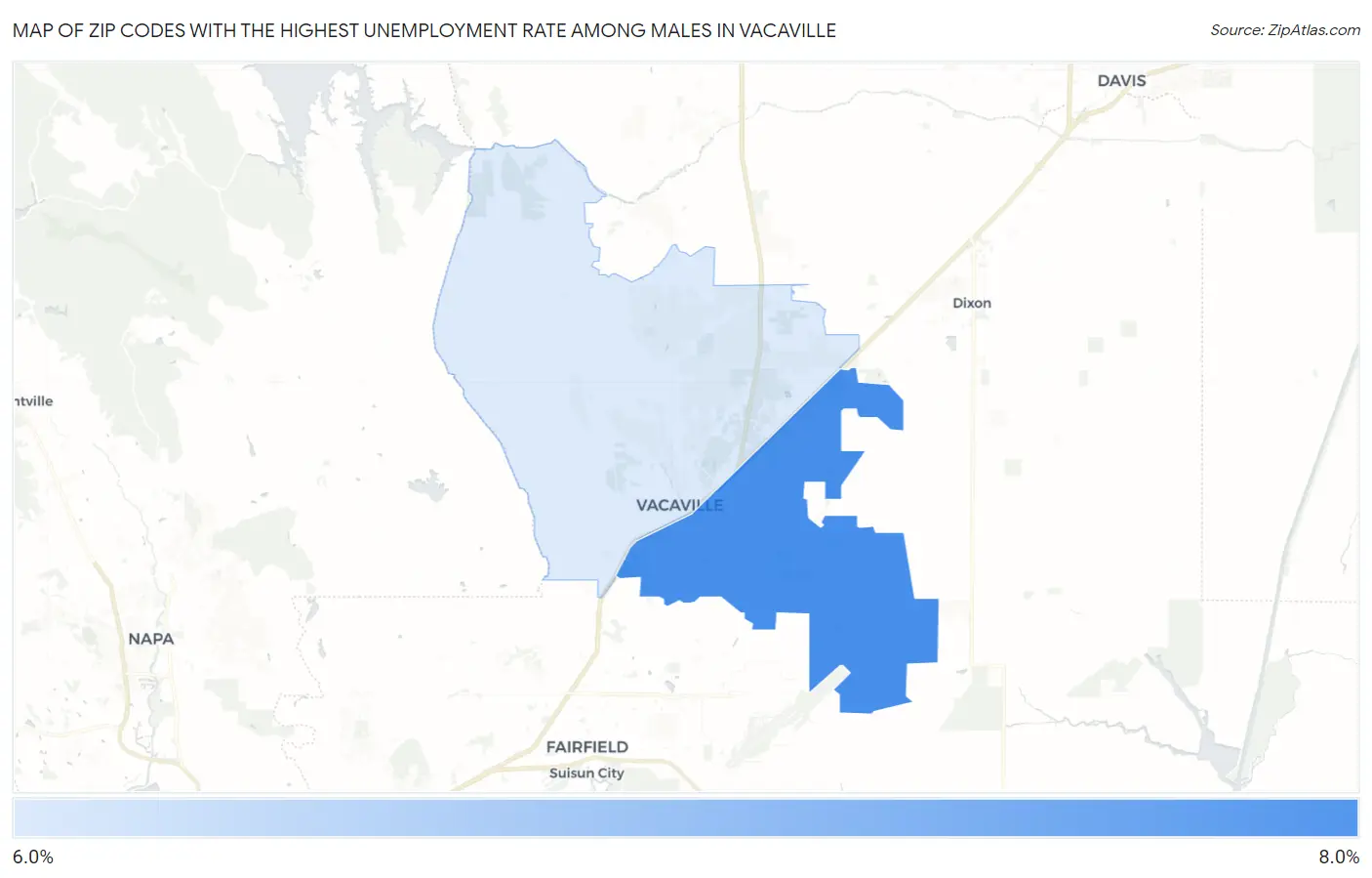 Zip Codes with the Highest Unemployment Rate Among Males in Vacaville Map