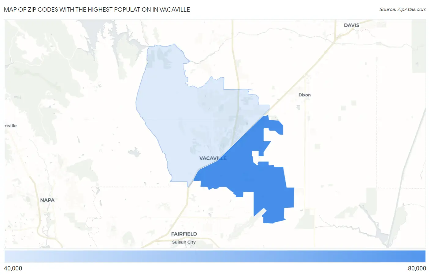 Zip Codes with the Highest Population in Vacaville Map