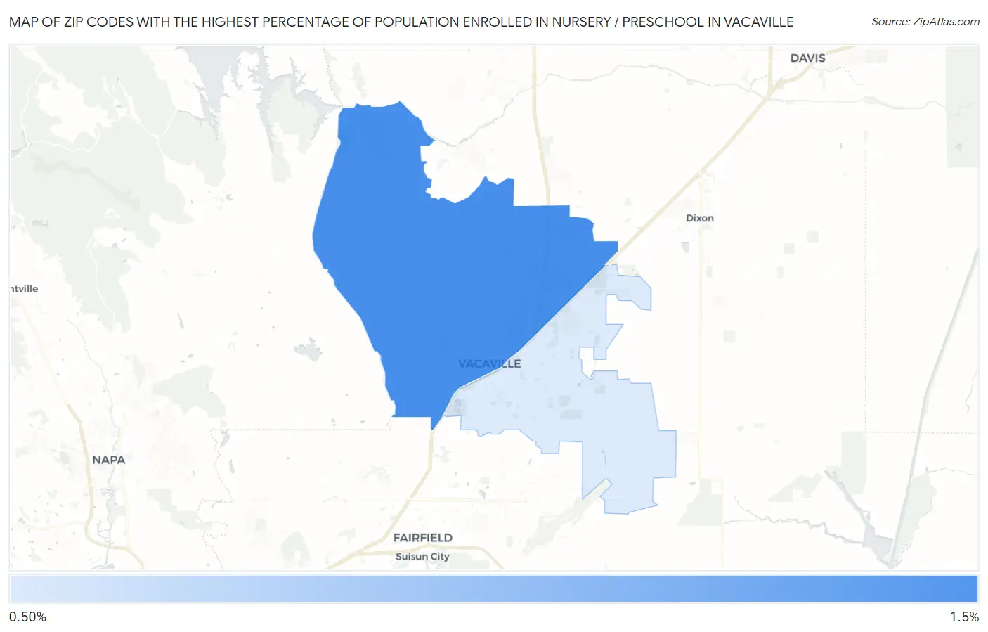 Zip Codes with the Highest Percentage of Population Enrolled in Nursery / Preschool in Vacaville Map