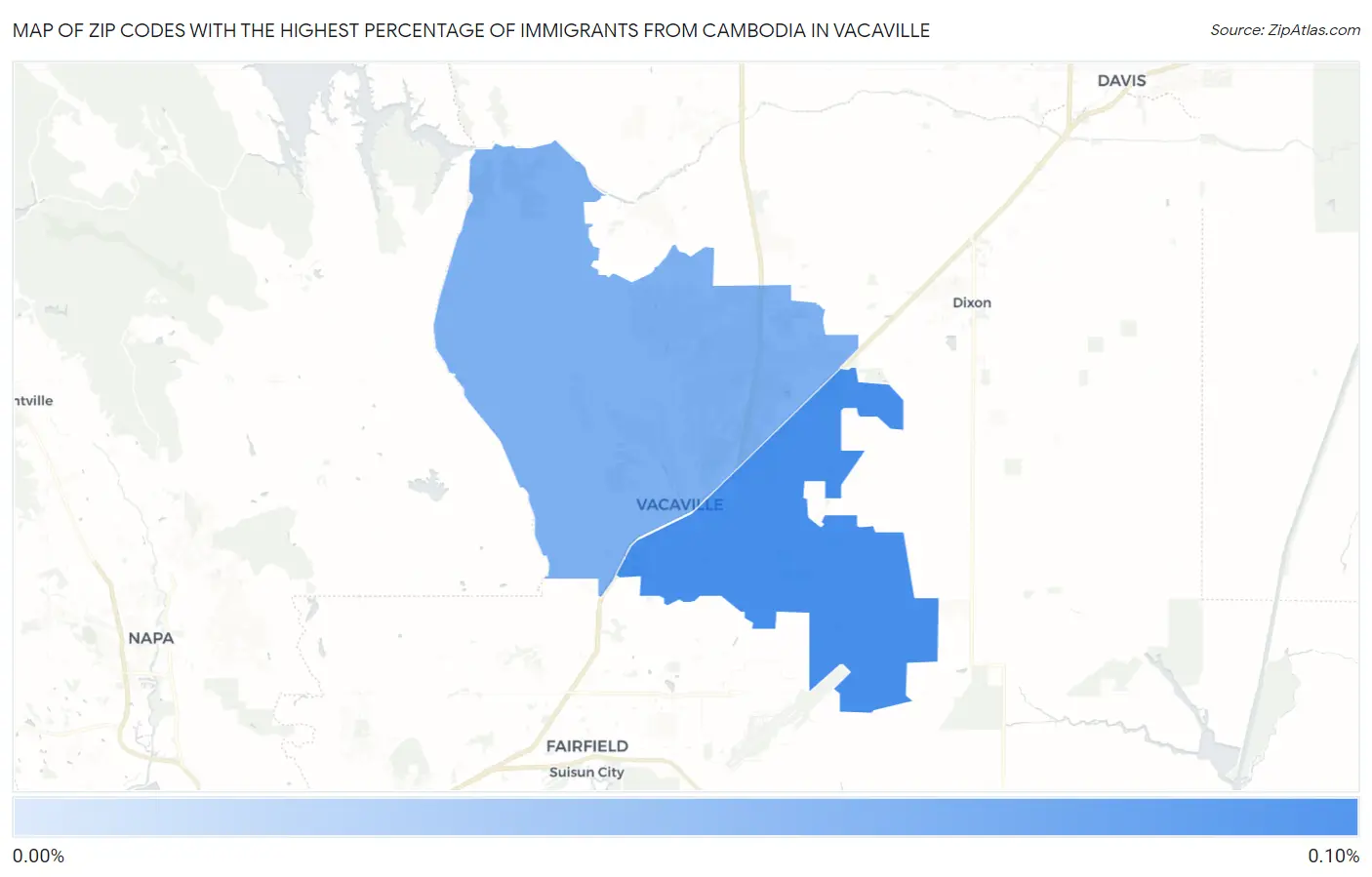 Zip Codes with the Highest Percentage of Immigrants from Cambodia in Vacaville Map