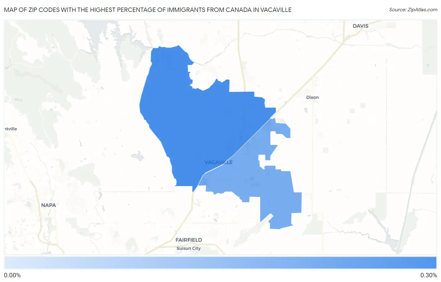 Zip Codes with the Highest Percentage of Immigrants from Canada in Vacaville Map