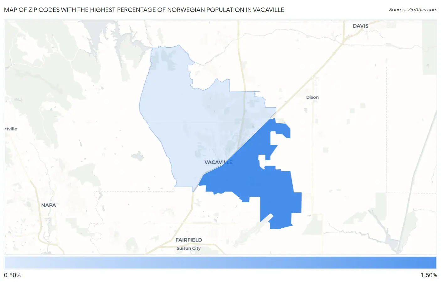 Zip Codes with the Highest Percentage of Norwegian Population in Vacaville Map