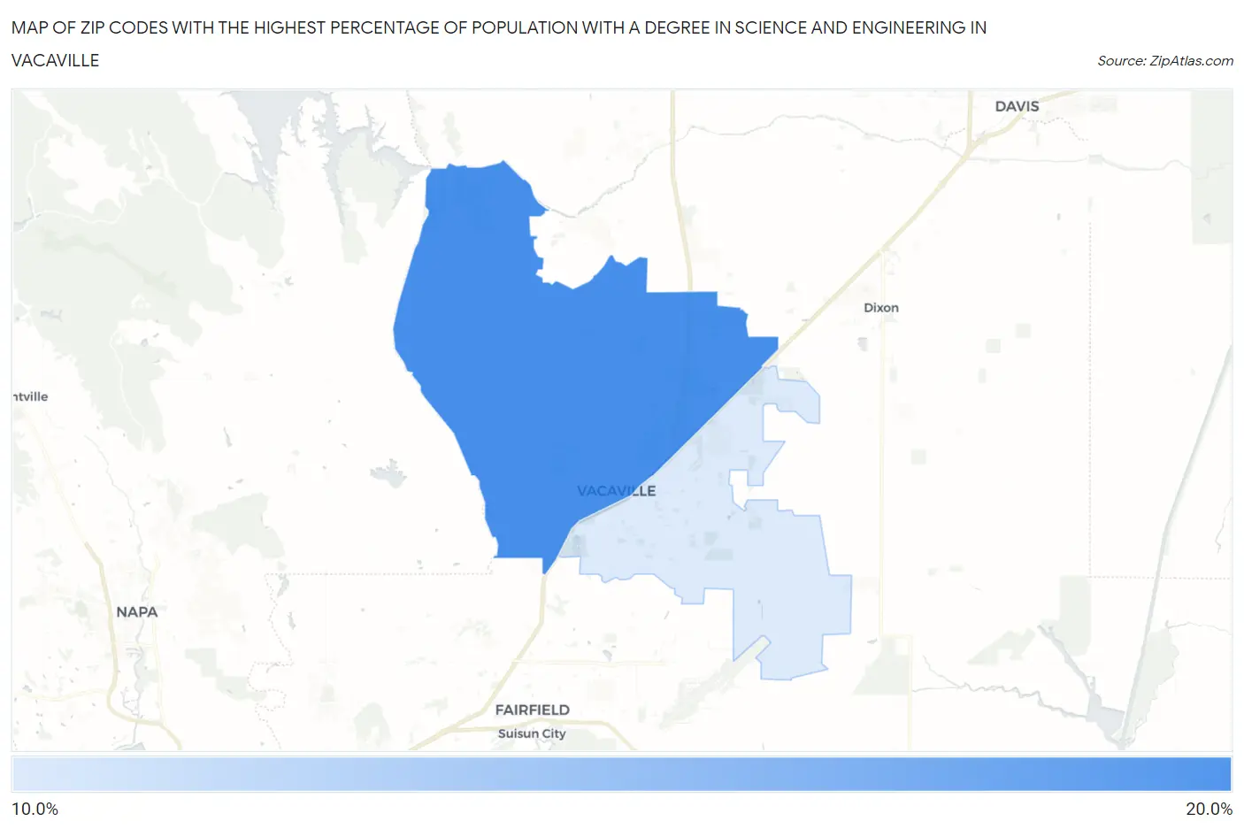 Zip Codes with the Highest Percentage of Population with a Degree in Science and Engineering in Vacaville Map