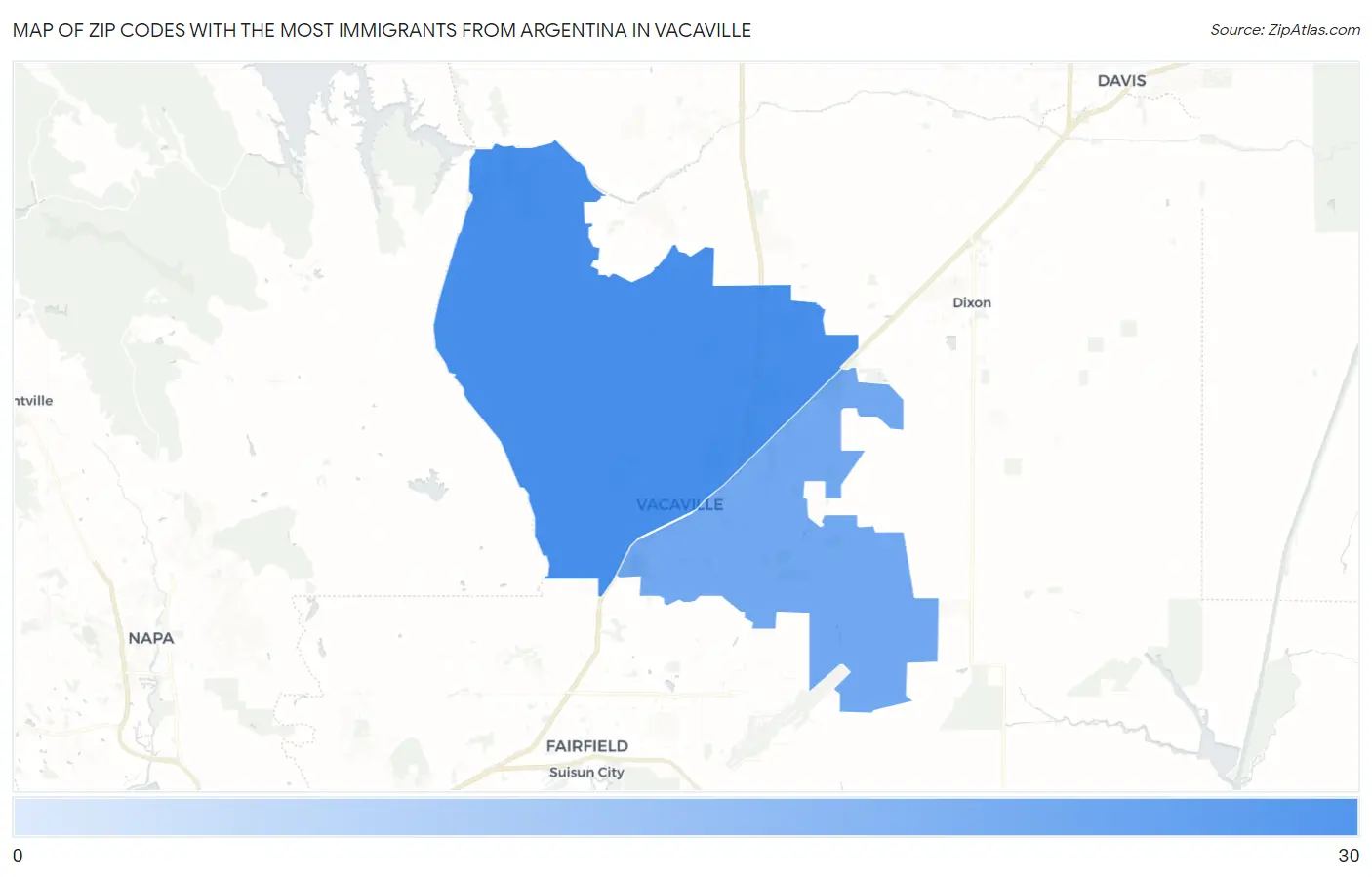 Zip Codes with the Most Immigrants from Argentina in Vacaville Map