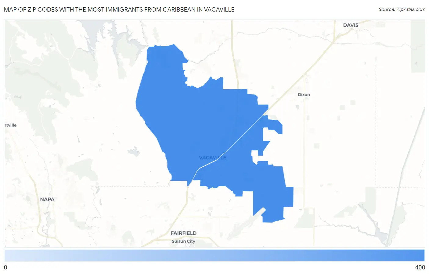 Zip Codes with the Most Immigrants from Caribbean in Vacaville Map