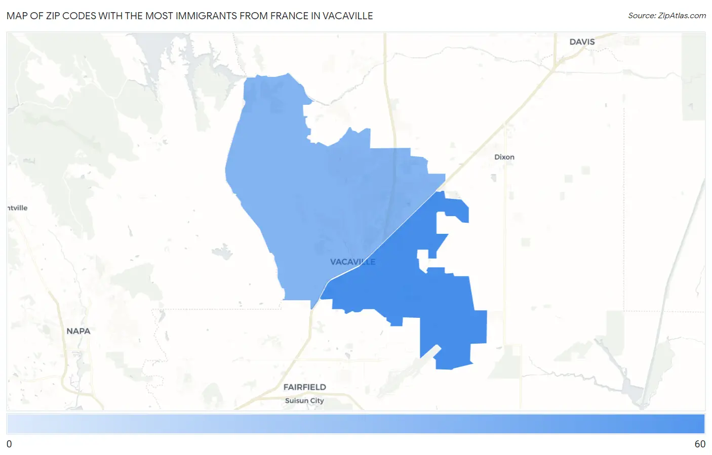 Zip Codes with the Most Immigrants from France in Vacaville Map