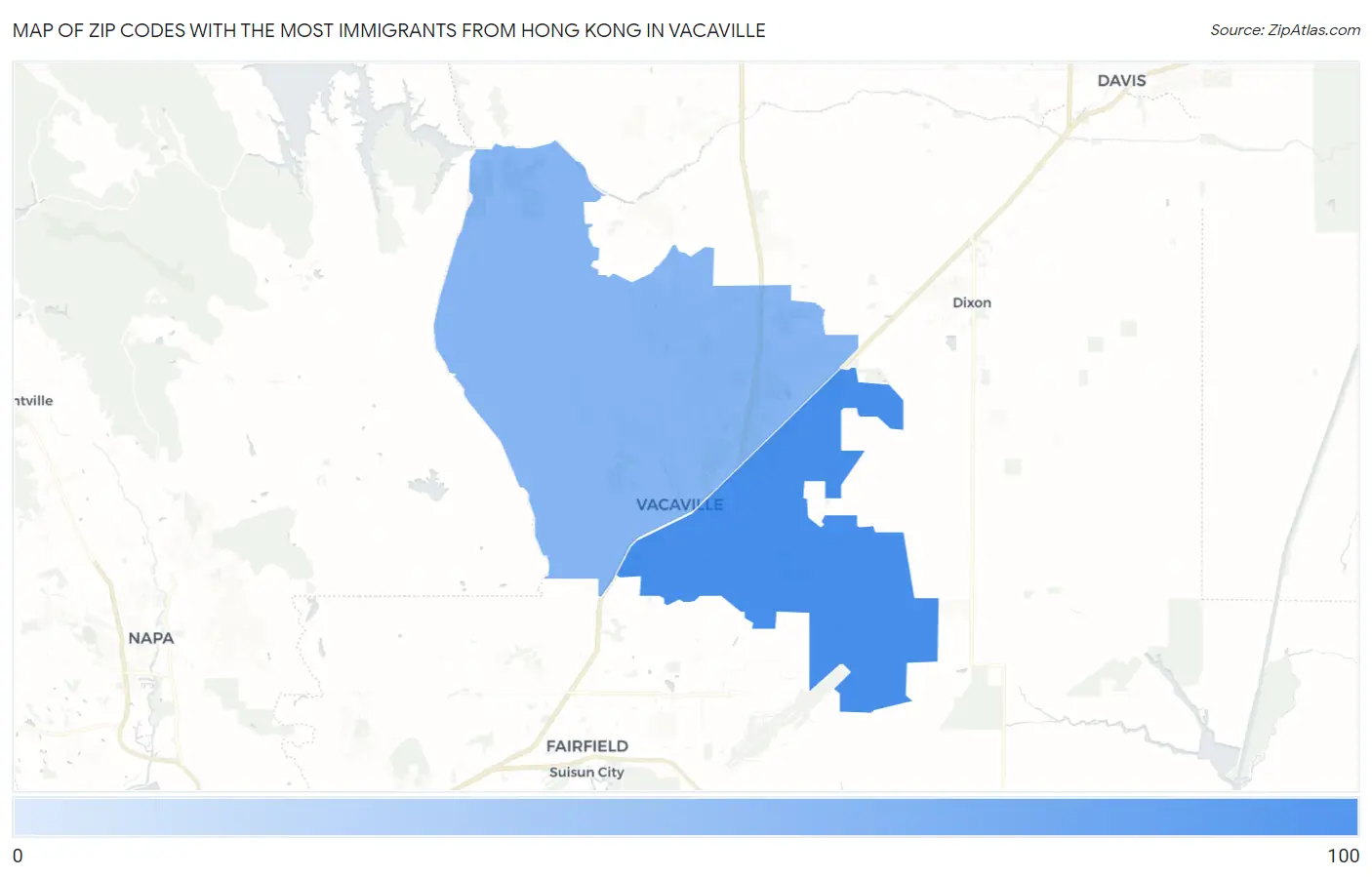 Zip Codes with the Most Immigrants from Hong Kong in Vacaville Map
