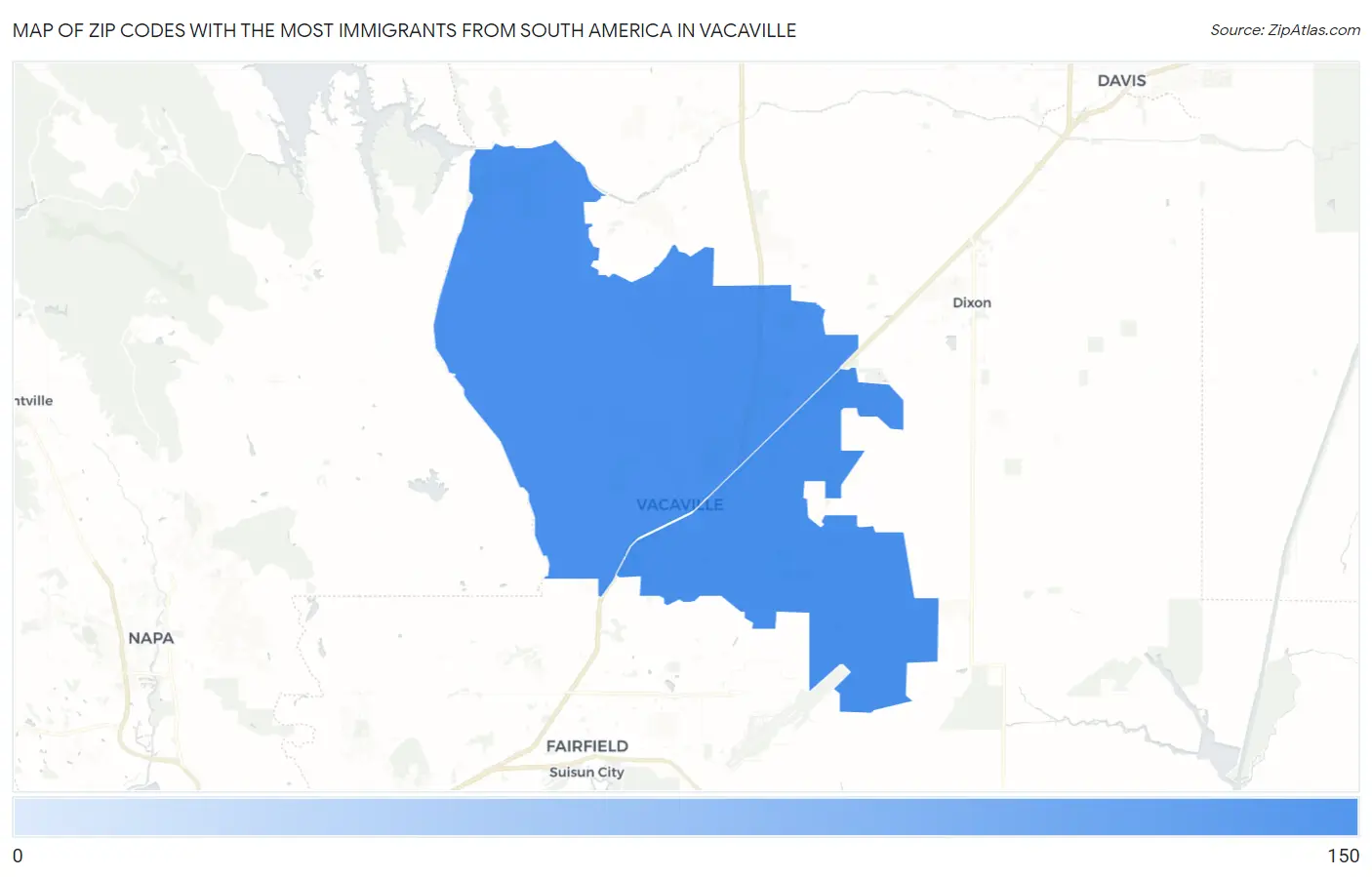 Zip Codes with the Most Immigrants from South America in Vacaville Map