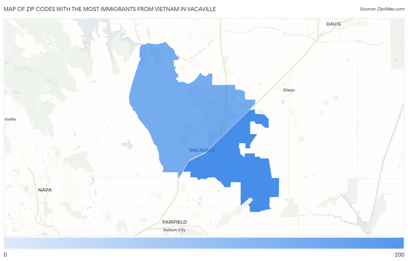 Zip Codes with the Most Immigrants from Vietnam in Vacaville Map