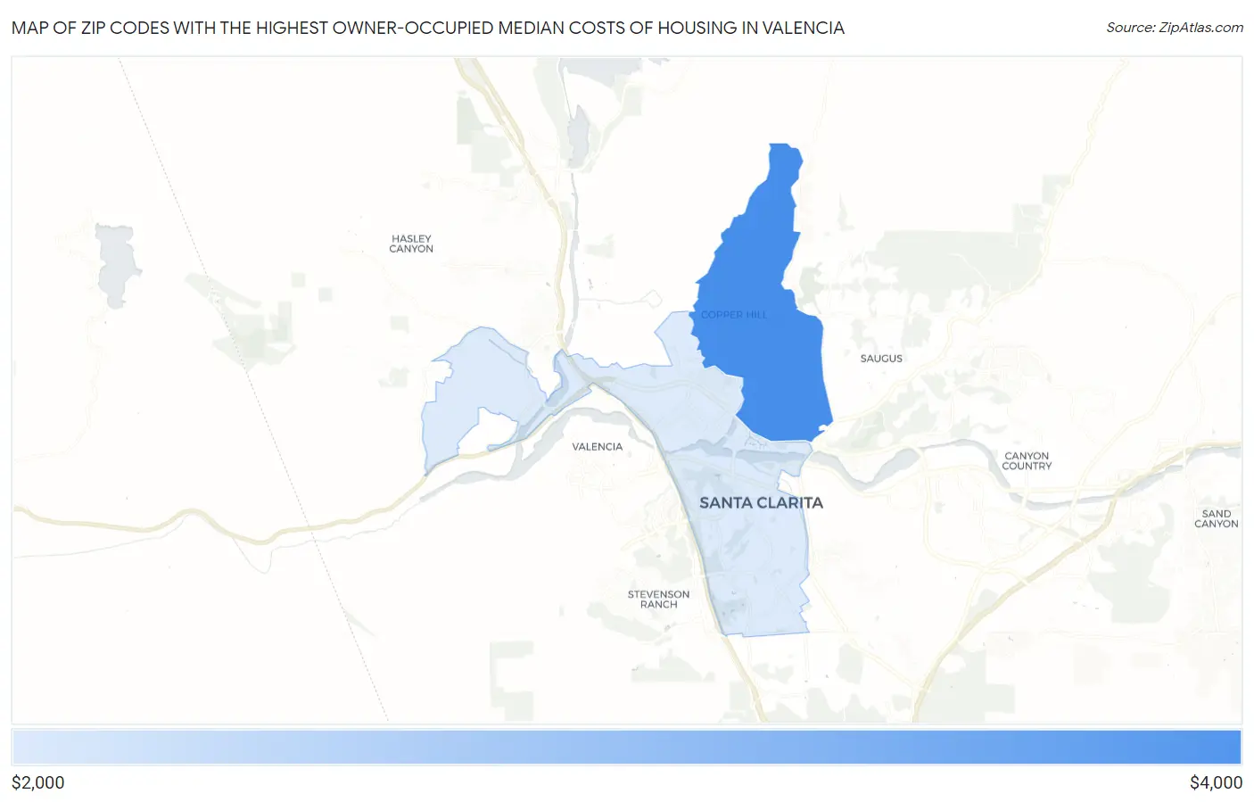 Zip Codes with the Highest Owner-Occupied Median Costs of Housing in Valencia Map