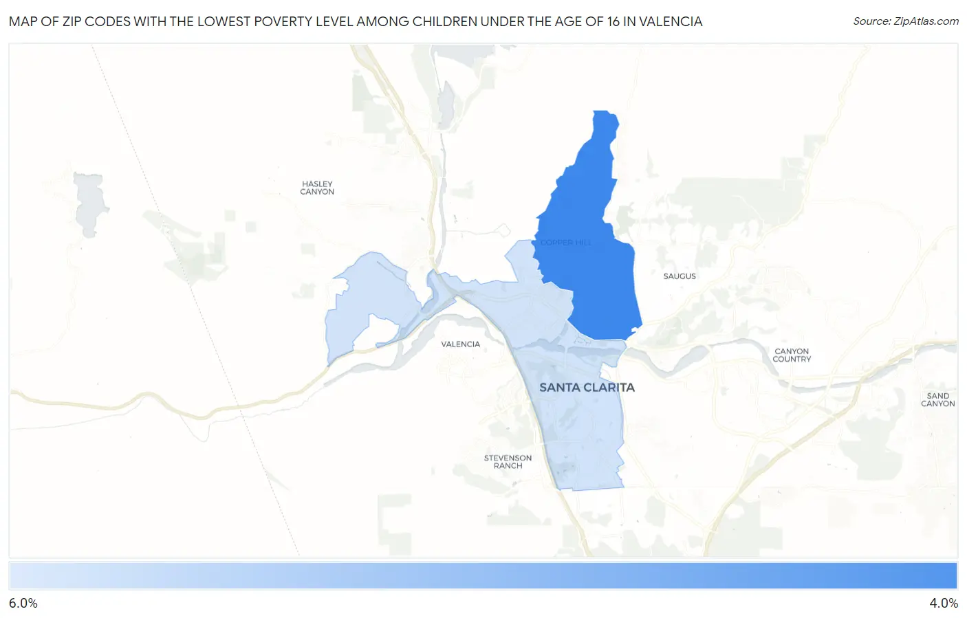 Zip Codes with the Lowest Poverty Level Among Children Under the Age of 16 in Valencia Map