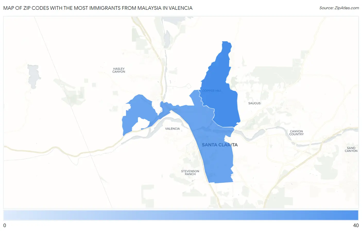 Zip Codes with the Most Immigrants from Malaysia in Valencia Map