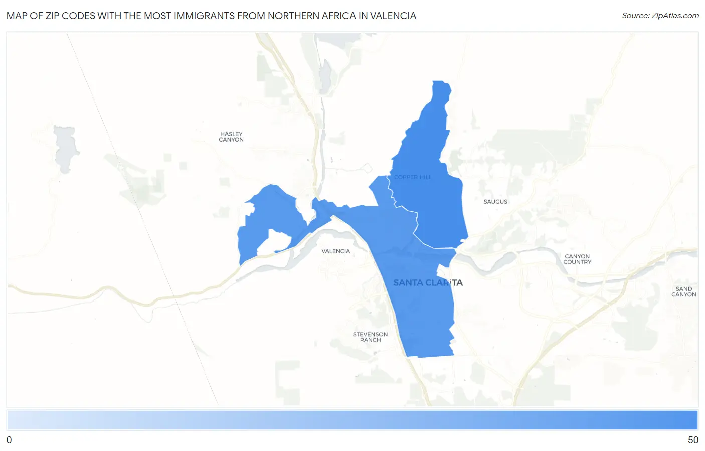 Zip Codes with the Most Immigrants from Northern Africa in Valencia Map