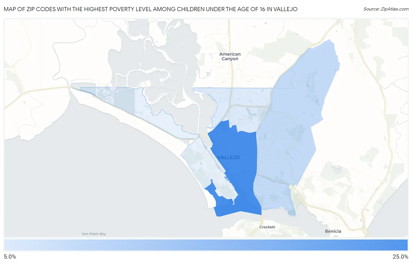 Zip Codes with the Highest Poverty Level Among Children Under the Age of 16 in Vallejo Map